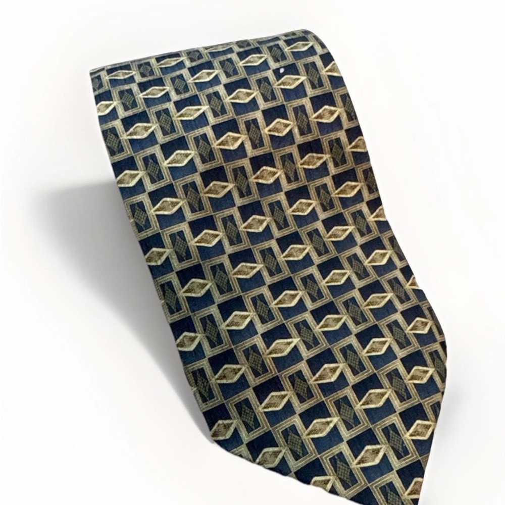 Executive Collection 100% Silk Geometric Patterned Tie - Blue and Gold